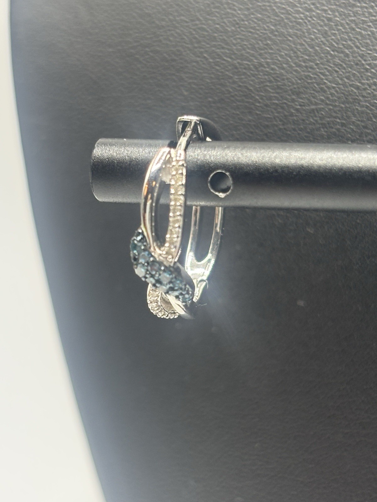 Blue & White Diamond Sterling Earrings Silver 925 Fine Jewelry Dainty