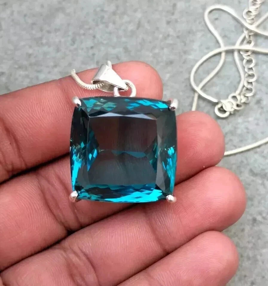 79.80 Ct London Blue Topaz Pendant Sterling Silver Pendant Gemstone Jewelry