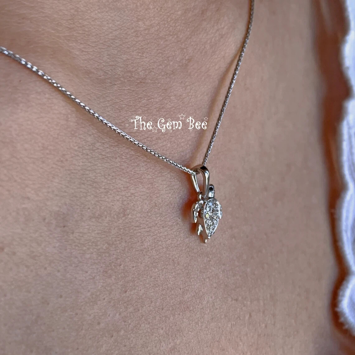9.3×10.8mm 14K Rose Gold Diamond Petite Sea Turtle Charm Necklace Pendant