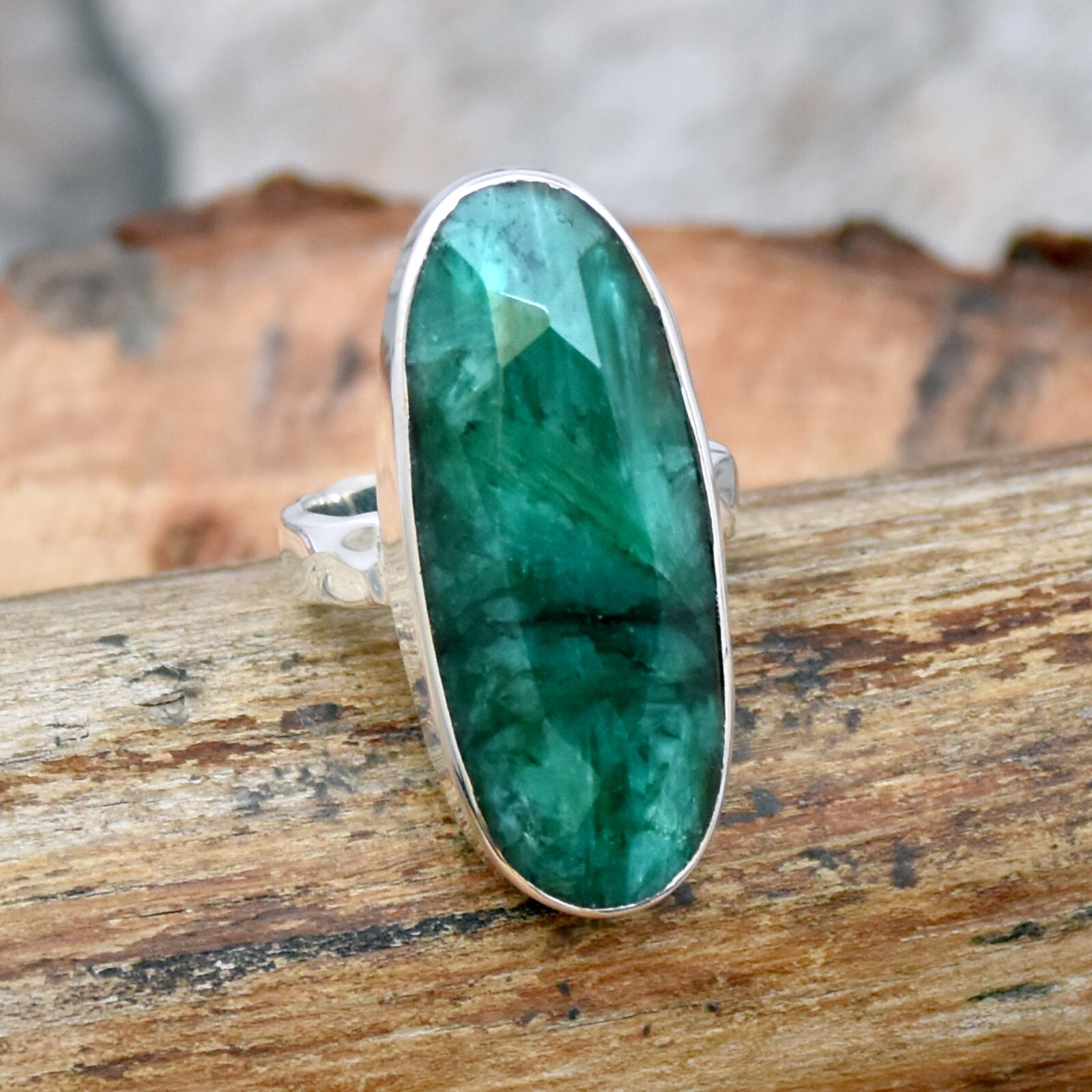 Indian Emerald Ring 925 Sterling Silver Gemstone, Lab Created Stone, Boho Ring