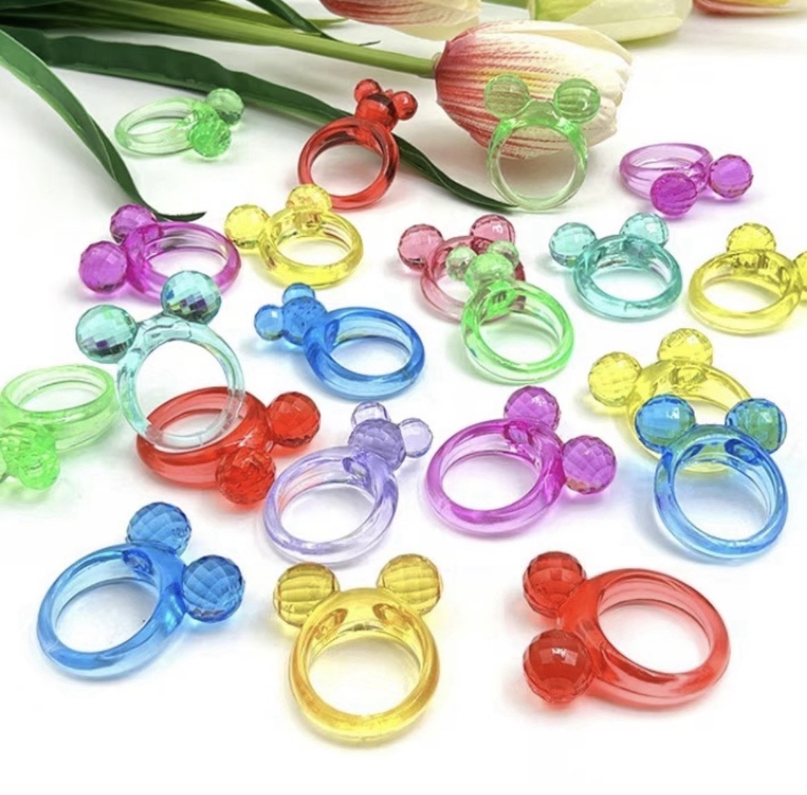 Girls Multicolor Plastic Adjustable Cartoon Ring Lot, Mickey Mouse Shape