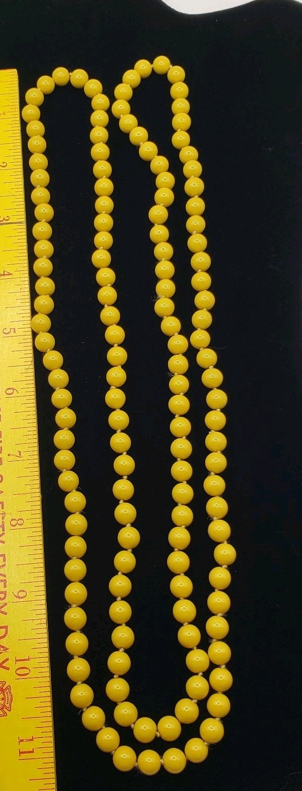 Vtg Necklace Canary Yellow Plastic Bead 23” Continuous Loop Flapper Rope Strand
