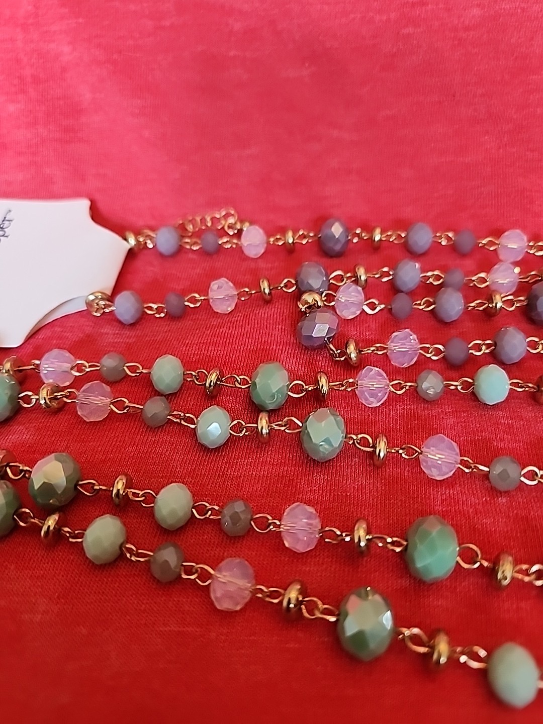 2 Ashley Cooper ~28″ Gold Tone Multi-Color Beaded Necklace w/ 3″ Ext Lavendar