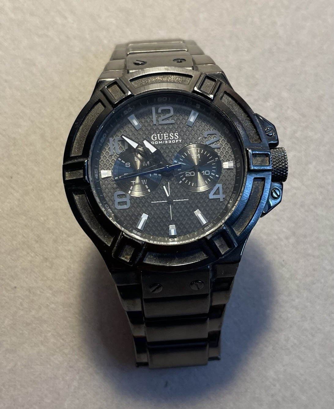 GUESS W0041G1 Chronograph Quartz “Tiesto” Black Stainless Steel Mens Watch 45mm