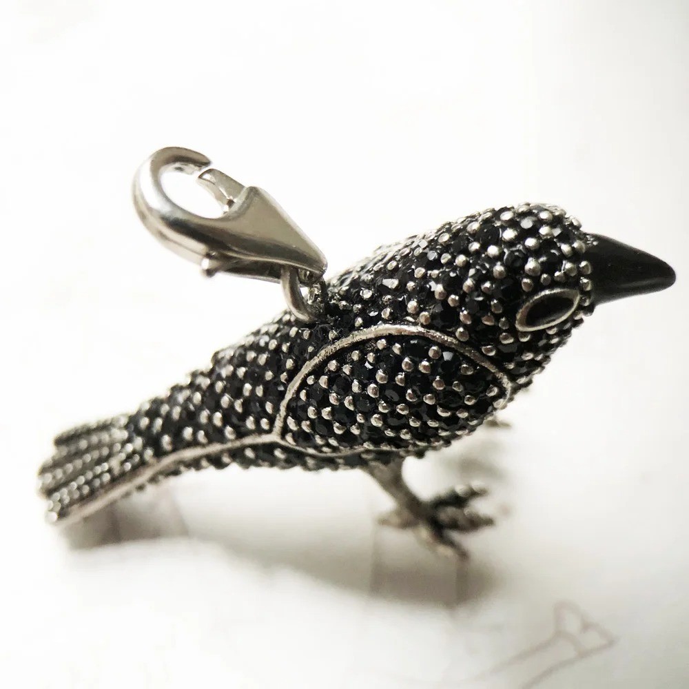 Black Raven Pendant 925 Sterling Silver Crow Bird Necklace Viking Nordic Jewery