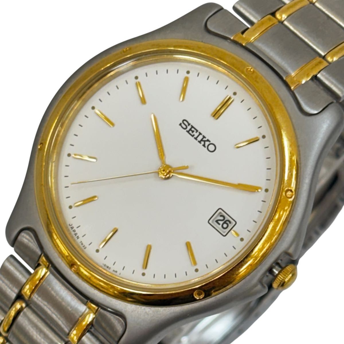 SEIKO 7N32 0151 Quartz Men’s Watch Working Item Made in Japan Date White Dial