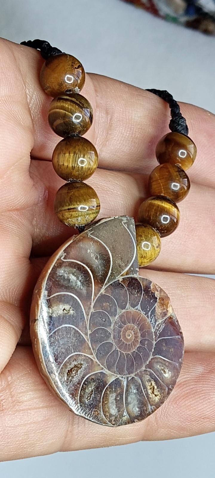 Fossil Ammonite Handmade Adjustable and Hand Braided Necklace