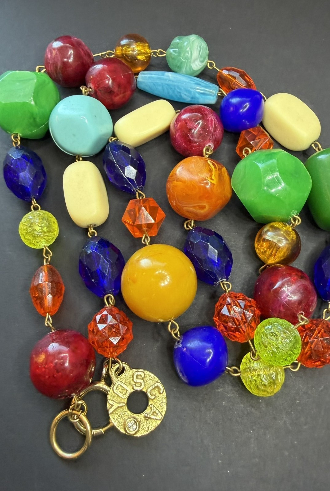 Gerard Yosca Necklace Colorful Beads Lucite Acrylic Chunky Statement 32″