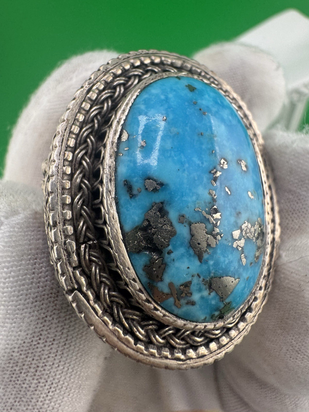 Persian Turquoise Ring 925 Starling Silver 7.5 size #1973-18