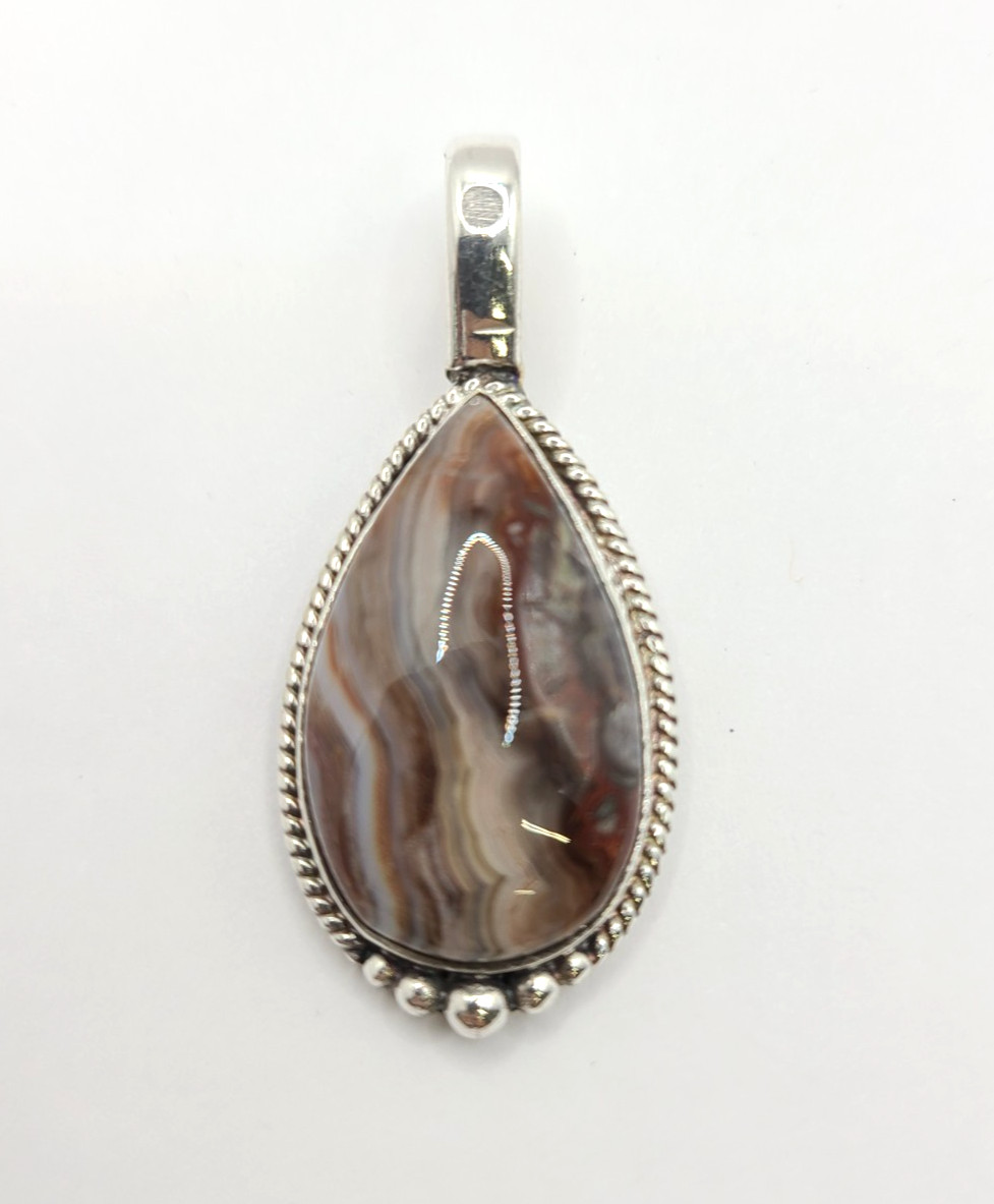 Crazy Lace Agate Gemstone Pendant 925 Sterling Silver Handmade 7.1gr