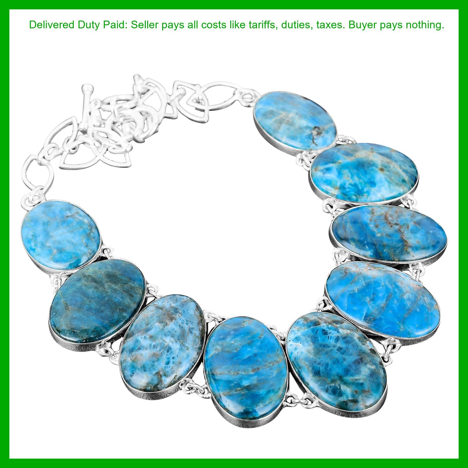 Neon Apatite Stone Wedding Chain Bezel Throat Chakra Necklace Jewelry 925 Silver