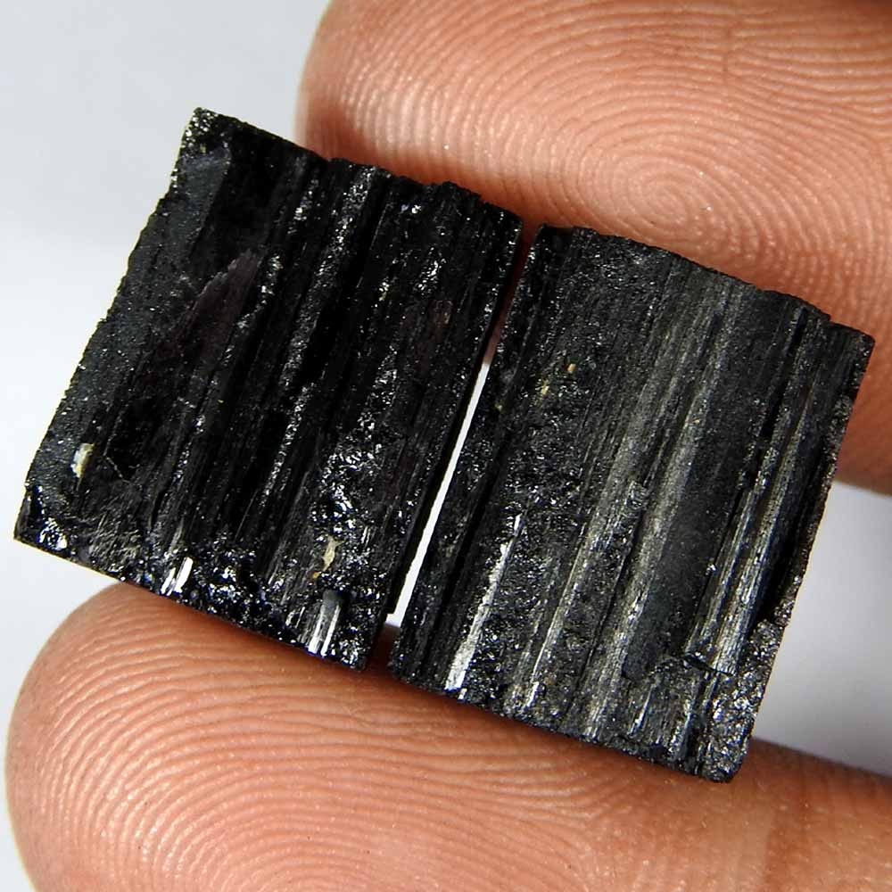 26.75 Ct Natural Black Tourmaline Cushion Pair Druzy Cabochon 14x10x5 Gemstone