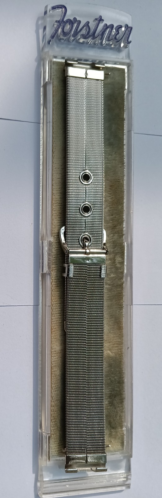 STYLISH 1950’s FORSTNER NOS STAINLESS BUCKLE MESH 16-MM STRAIGHT-END WATCHBAND