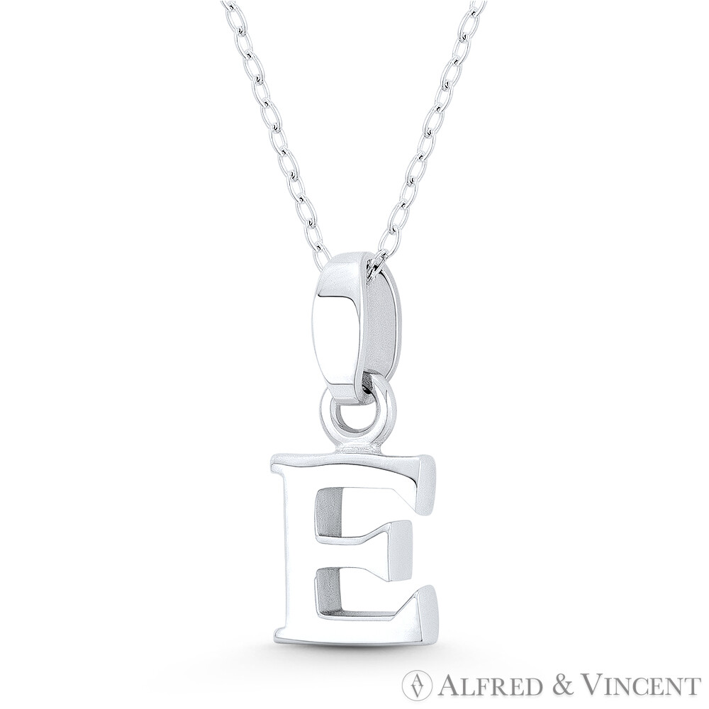 Initial Letter “E” 20x9mm (0.8×0.35in) Charm 3D Pendant in .925 Sterling Silver