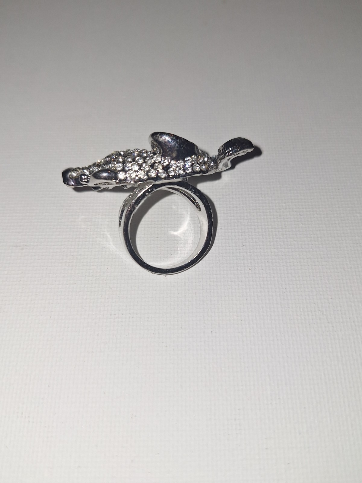 Silver Tone Pavé Crystal Elephant Statement Ring, White/Colorless, Size 7
