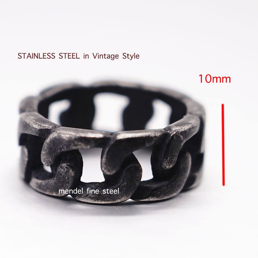 MENDEL Mens Stainless Steel Biker Miami Cuban link Band Ring for Men Size 7-15
