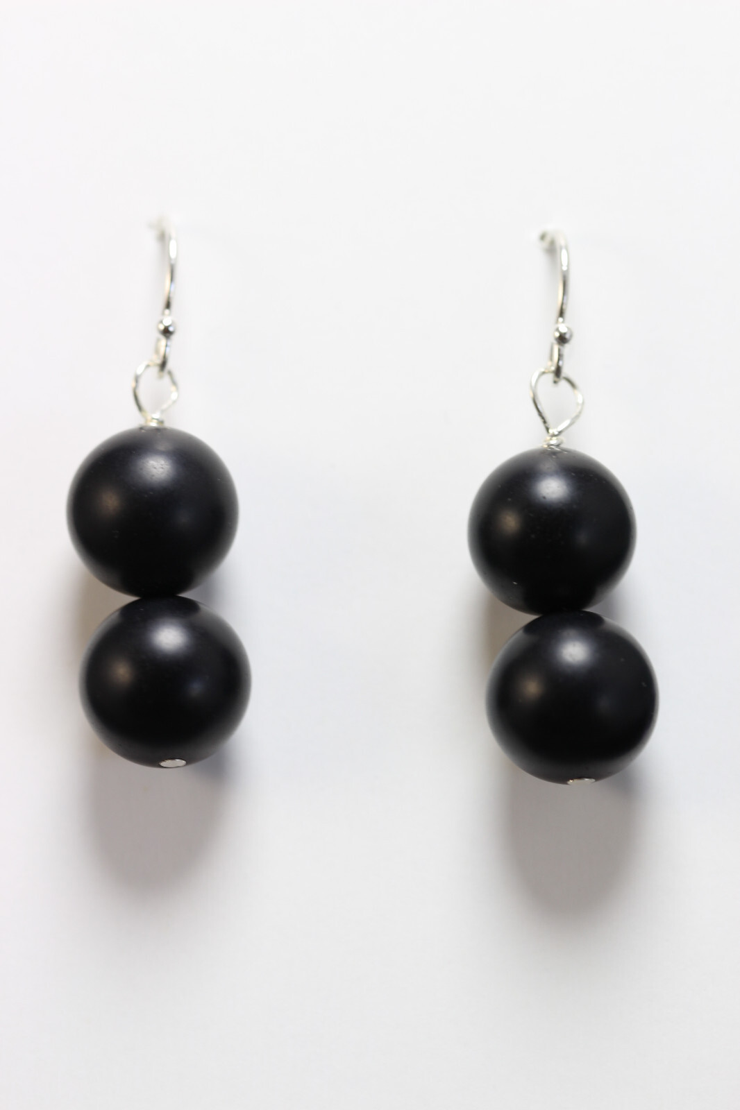 Graphite Black 10mm Ball Natural Gemstone Earrings .925 Sterling Silver 1 1/2″