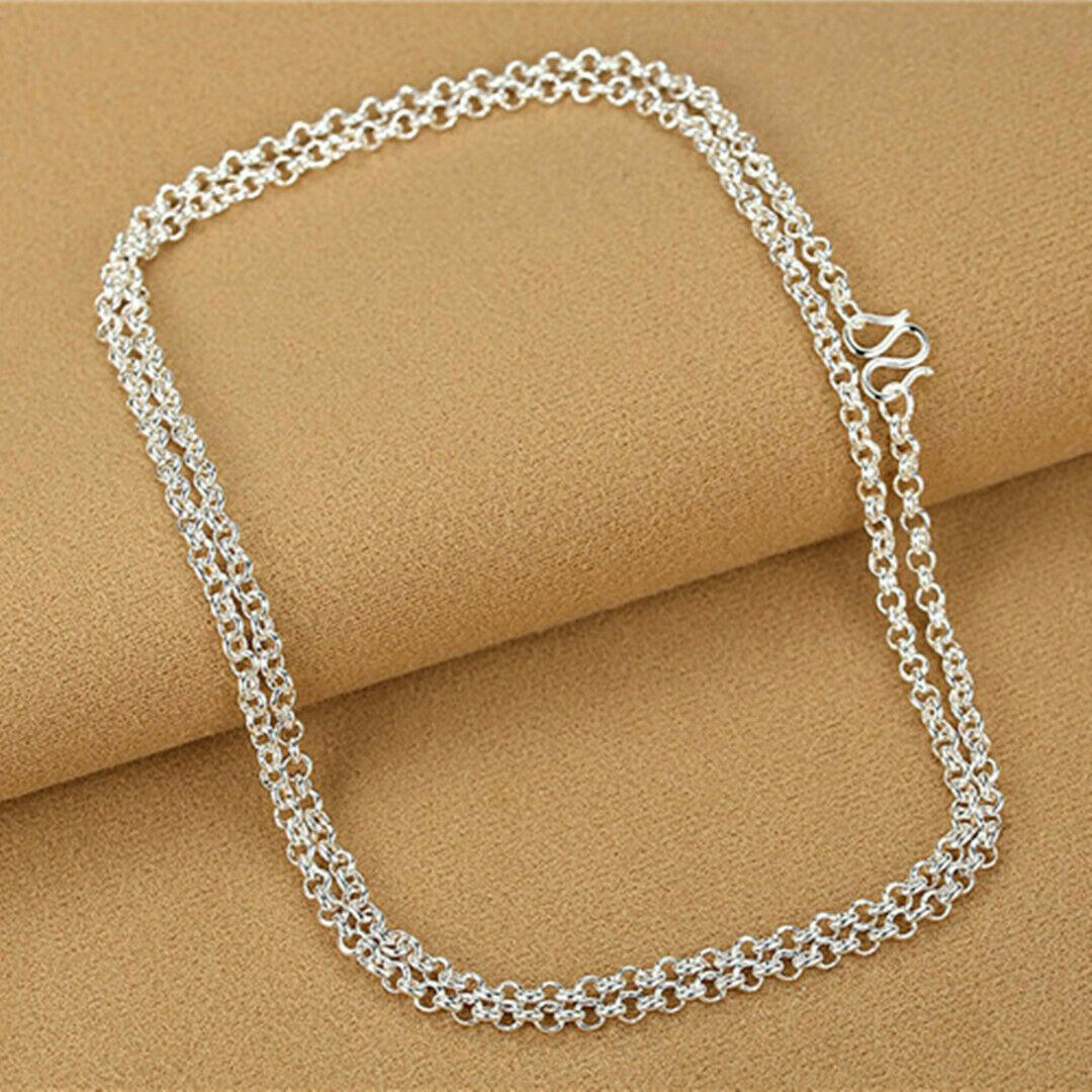Pure Silver Chain For Women Men Sweater Link Real 999 Silver Necklace 16-24inchL