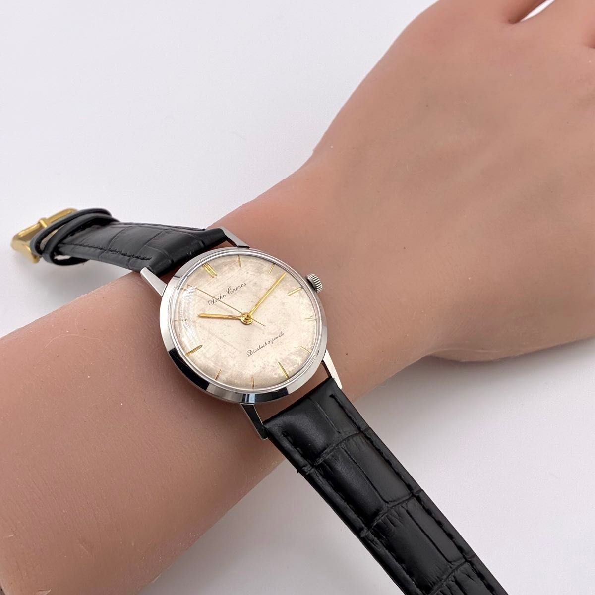 Vintage Seiko Cronos 21 Jewels Manual Wind Gold Hands Men’s Watch Japan Rare