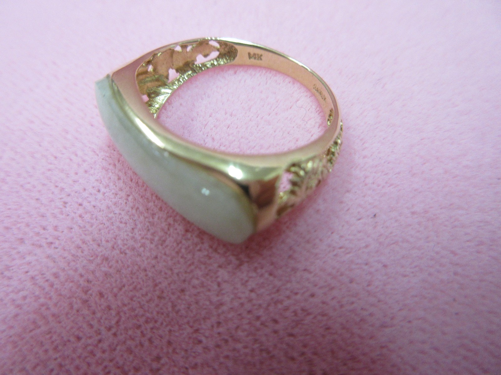 Sanuk 14k Y. Gold Dragon Band Green Jadeite Jade Saddle Ring Size 6.5- 2.91 G
