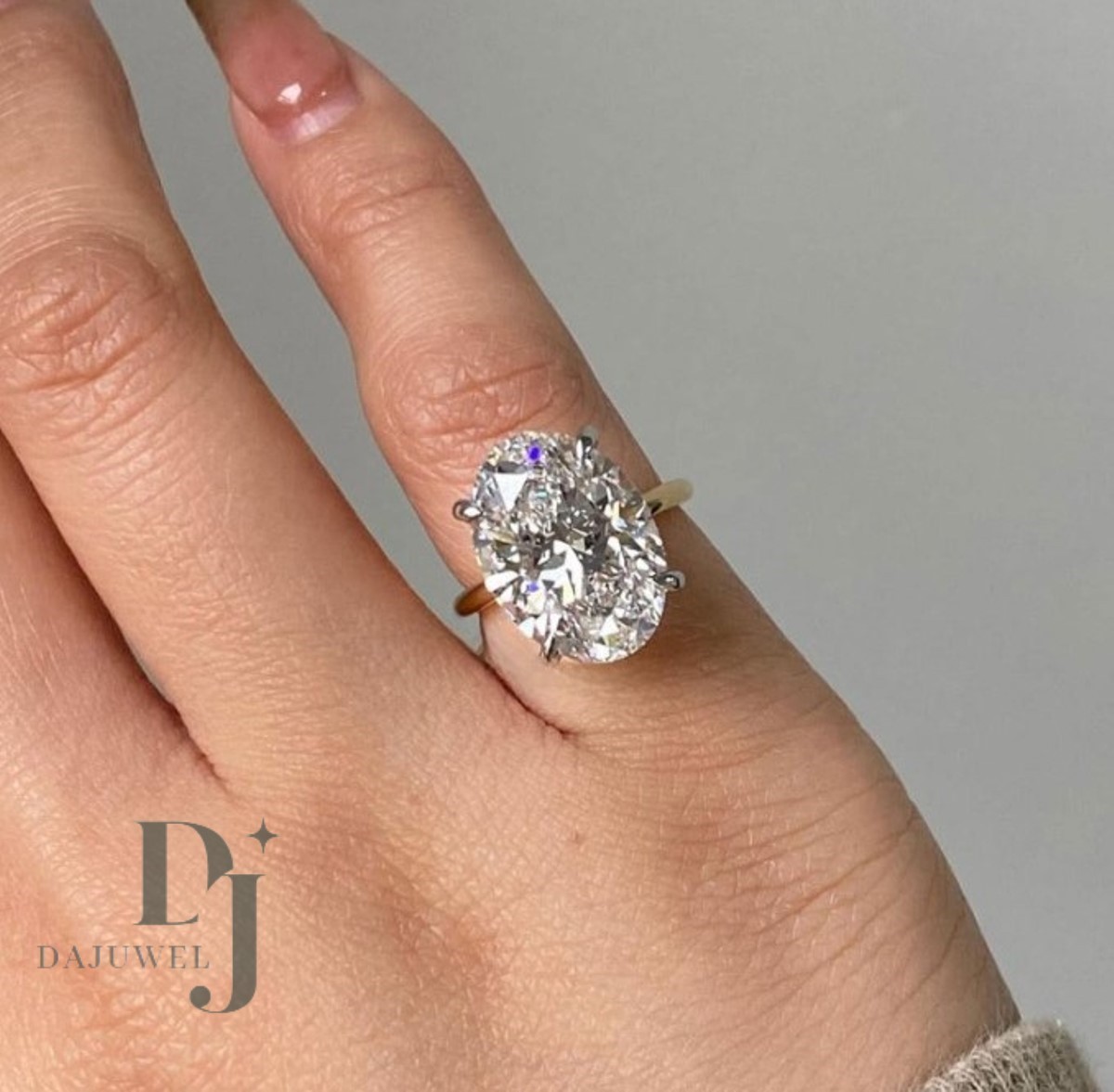 Solid 14K Yellow Gold Moissanite Hidden Halo Engagement Ring 3.75 Carat Oval Cut