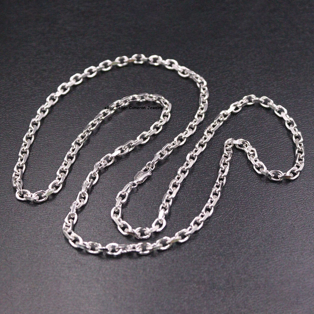 Pure S925 Sterling Silver Chain 4mm Square O Link Necklace 28-29g 25.6inchL