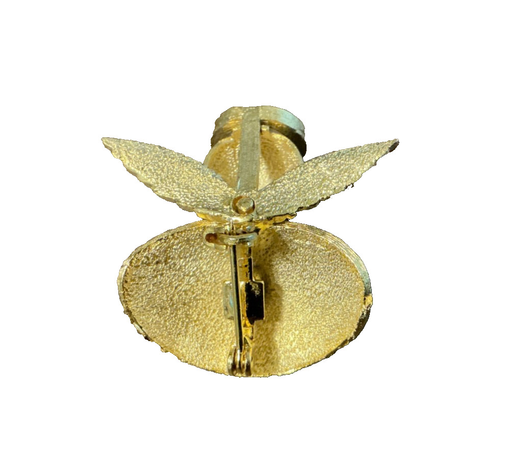 Vintage Angel Brooch Brushed Gold Tone Rhinestone Halo Religious Holiday Pin
