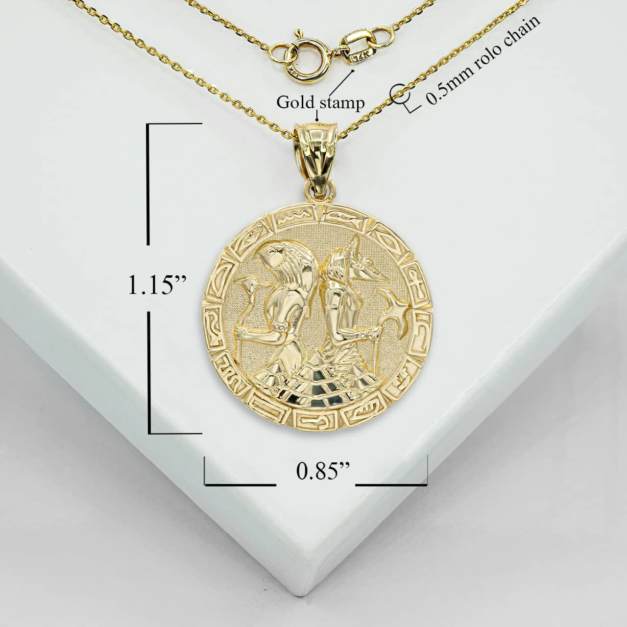 Gold Ancient Egyptian Anubis and Osiris Pendant Necklace