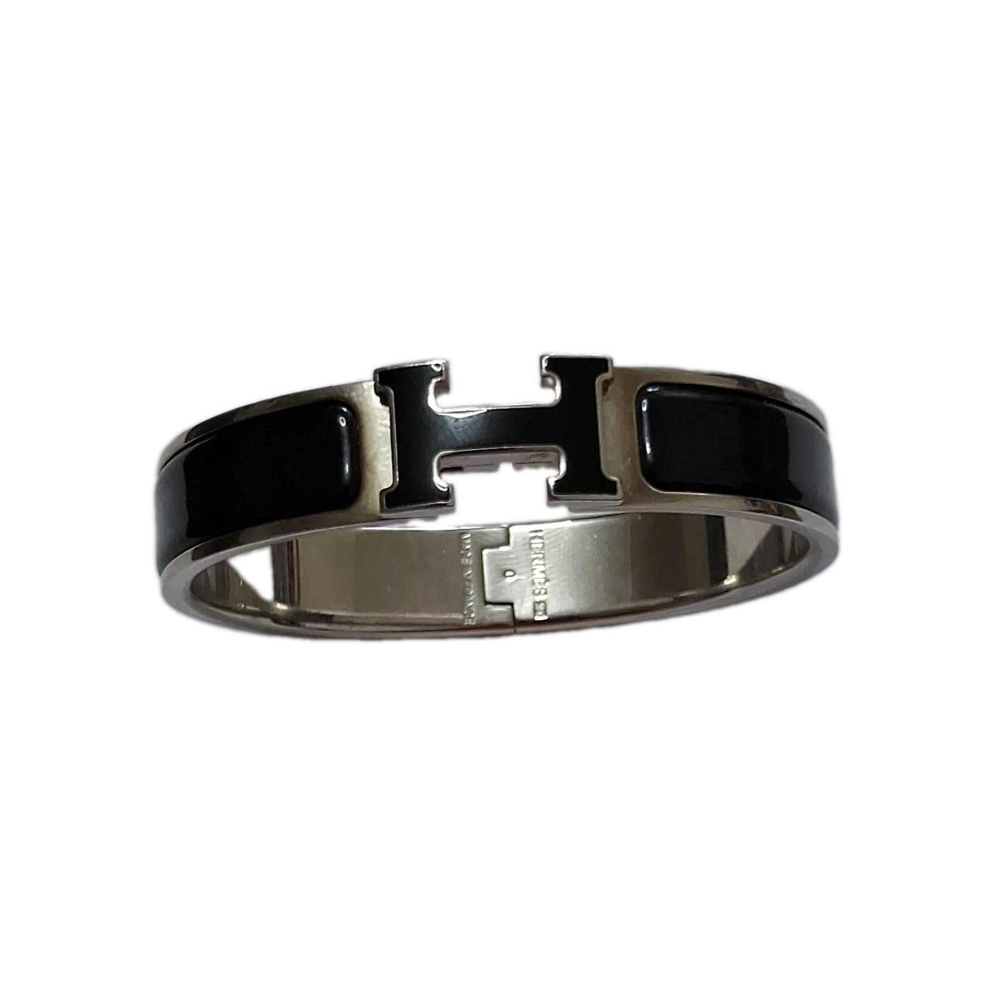 Hermes Black Enamel Palladium Plated Clic-H Narrow PM Bracelet