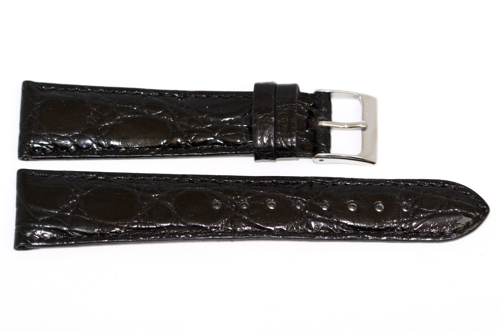 Genuine Crocodile Black Stitched Watch Band Strap Handmade In Italy