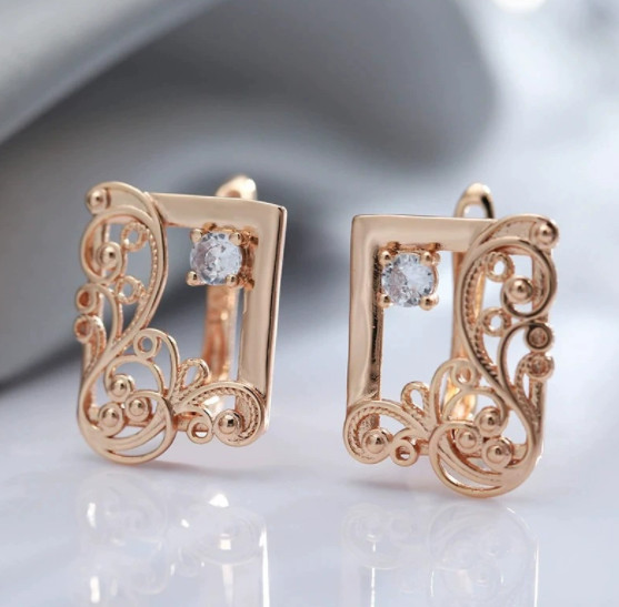 Hot Sales Drop Earrings Huggie 585 RG Rose Gold Rose Gold Earrings with Zircon