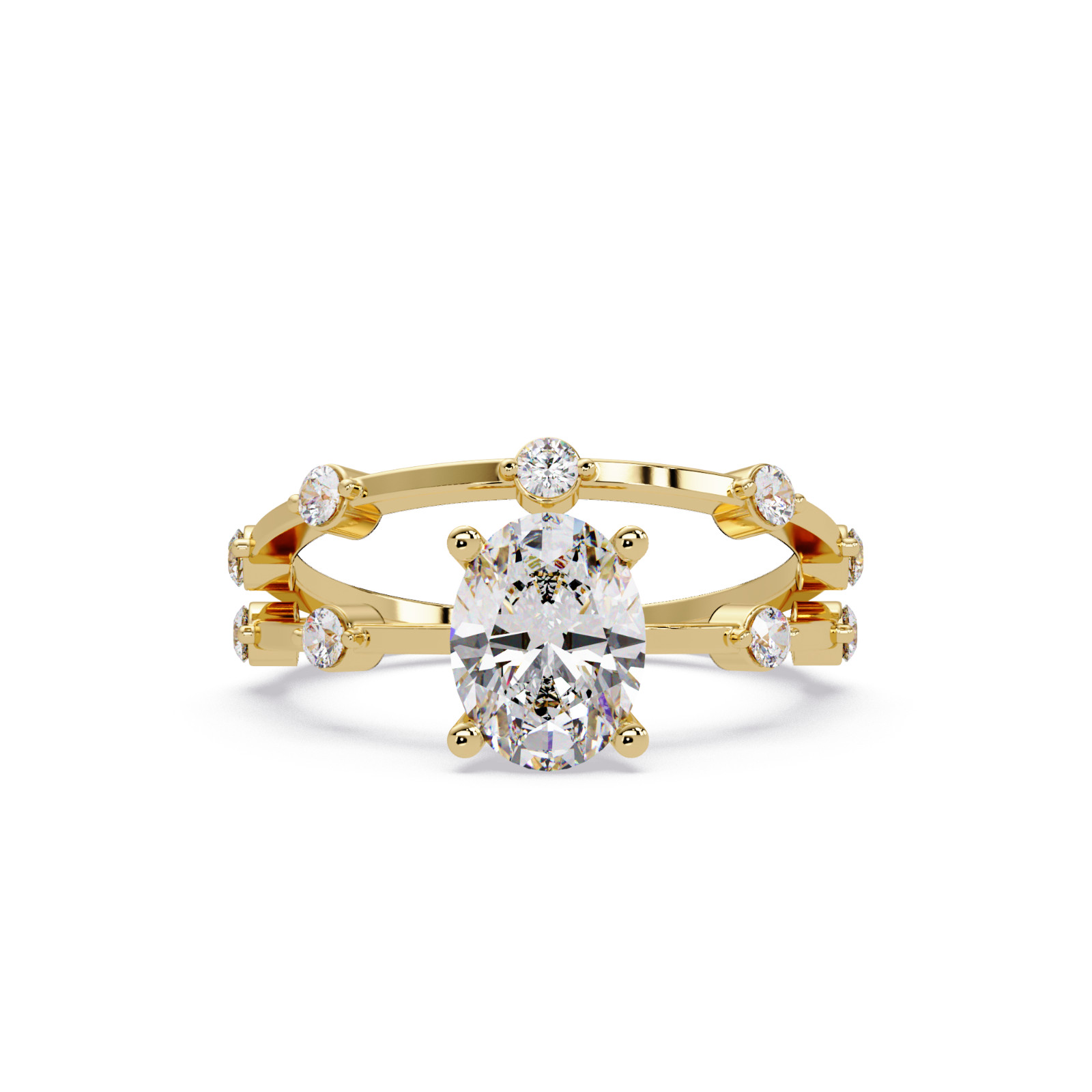 1.30 CTW Oval Cut Lab Grown Diamond Dual Band Engagement Ring 925 Silver DEF VVS