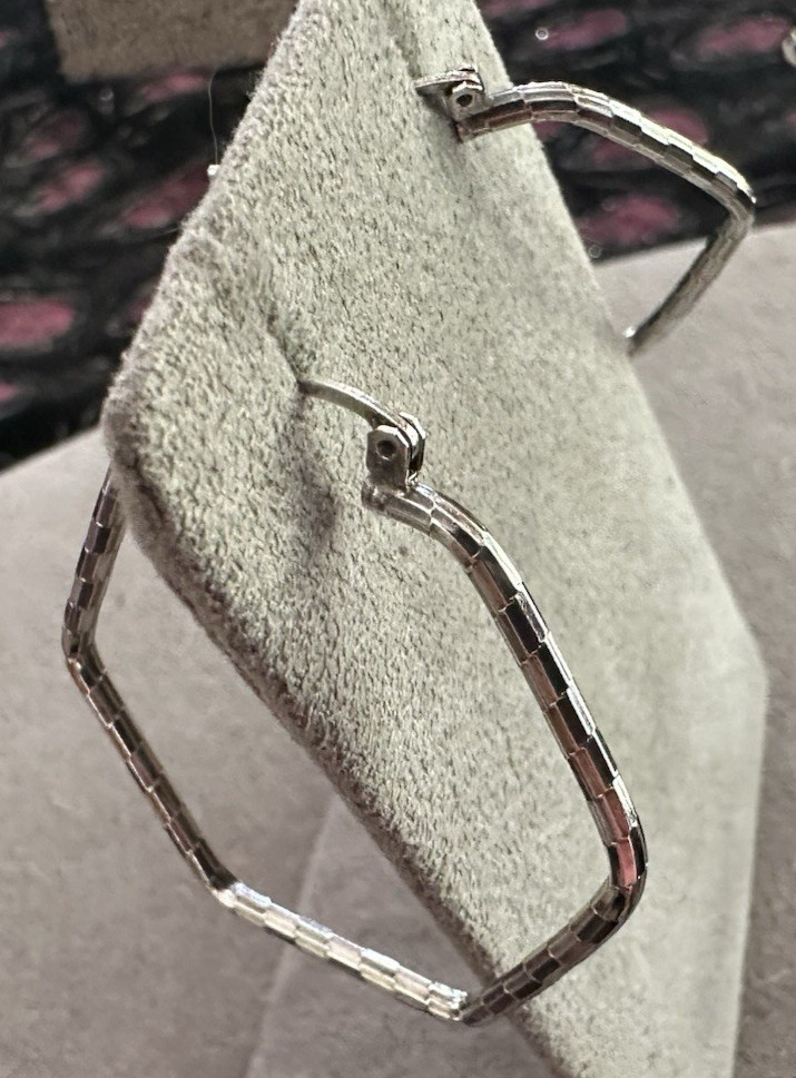 Sterling Silver Pinched Pentagon Hoop Earrings Mexico 1.5″