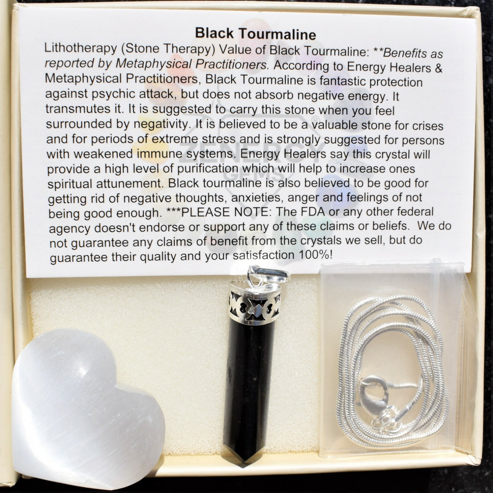 CHARGED Himalayan Black Tourmaline Pendant + 20″ Stainless Steel Chain & Charger