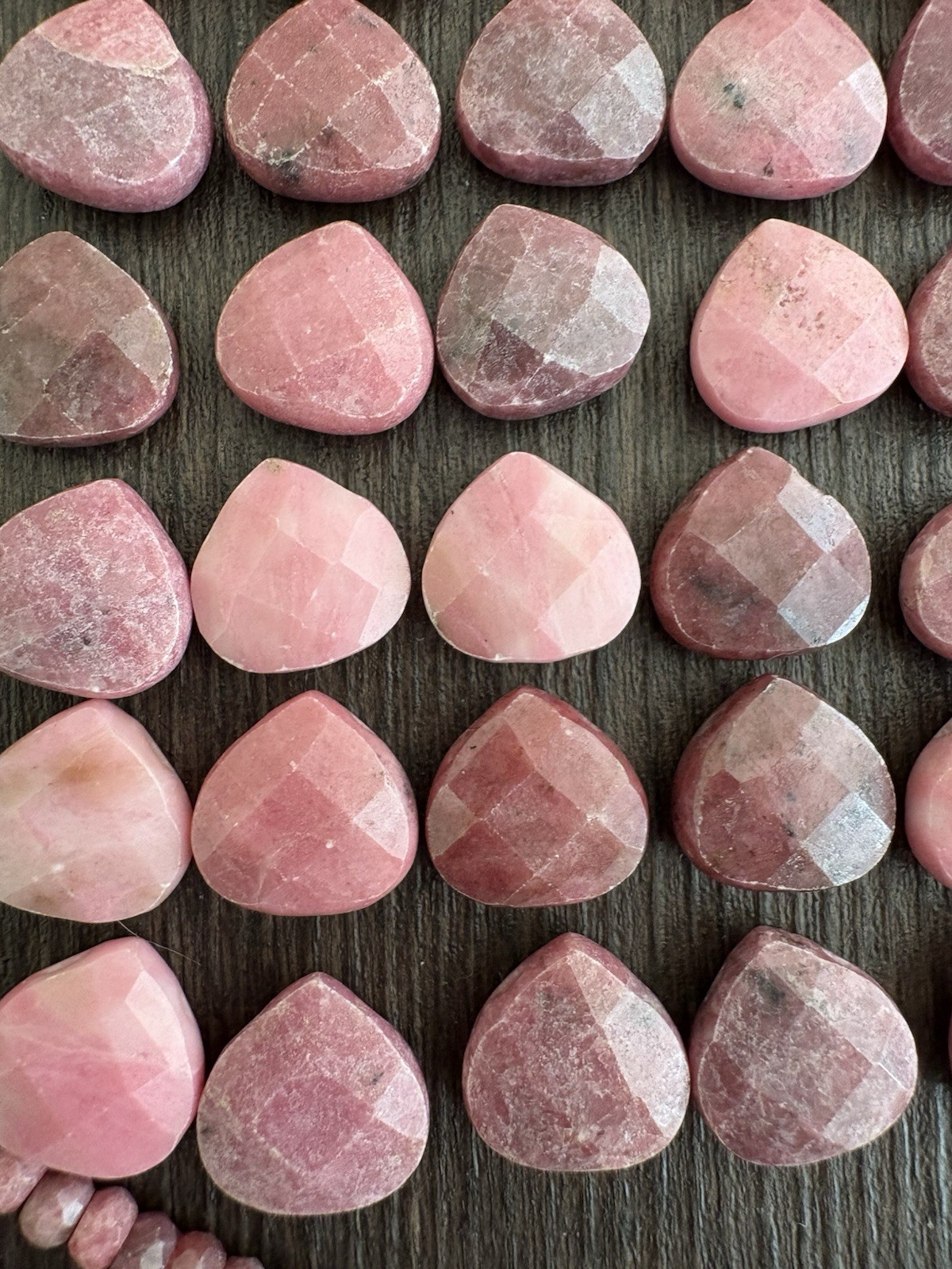 LOT Of Mixed Rhodonite Faceted Heartshape Roundelle Pink Stones Beads Read Info