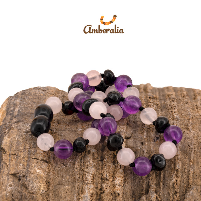 Amberalia Baltic Amber Necklace with Amethyst – 8 Styles – 12.5″ (32cm)