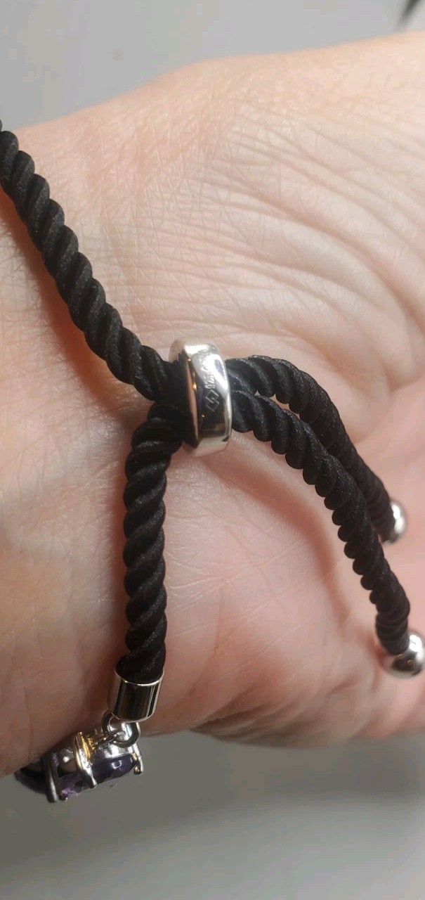 NIB 925 Sterling Amethyst Gemstone TESTED Slide Bracelet W/ Black Cord