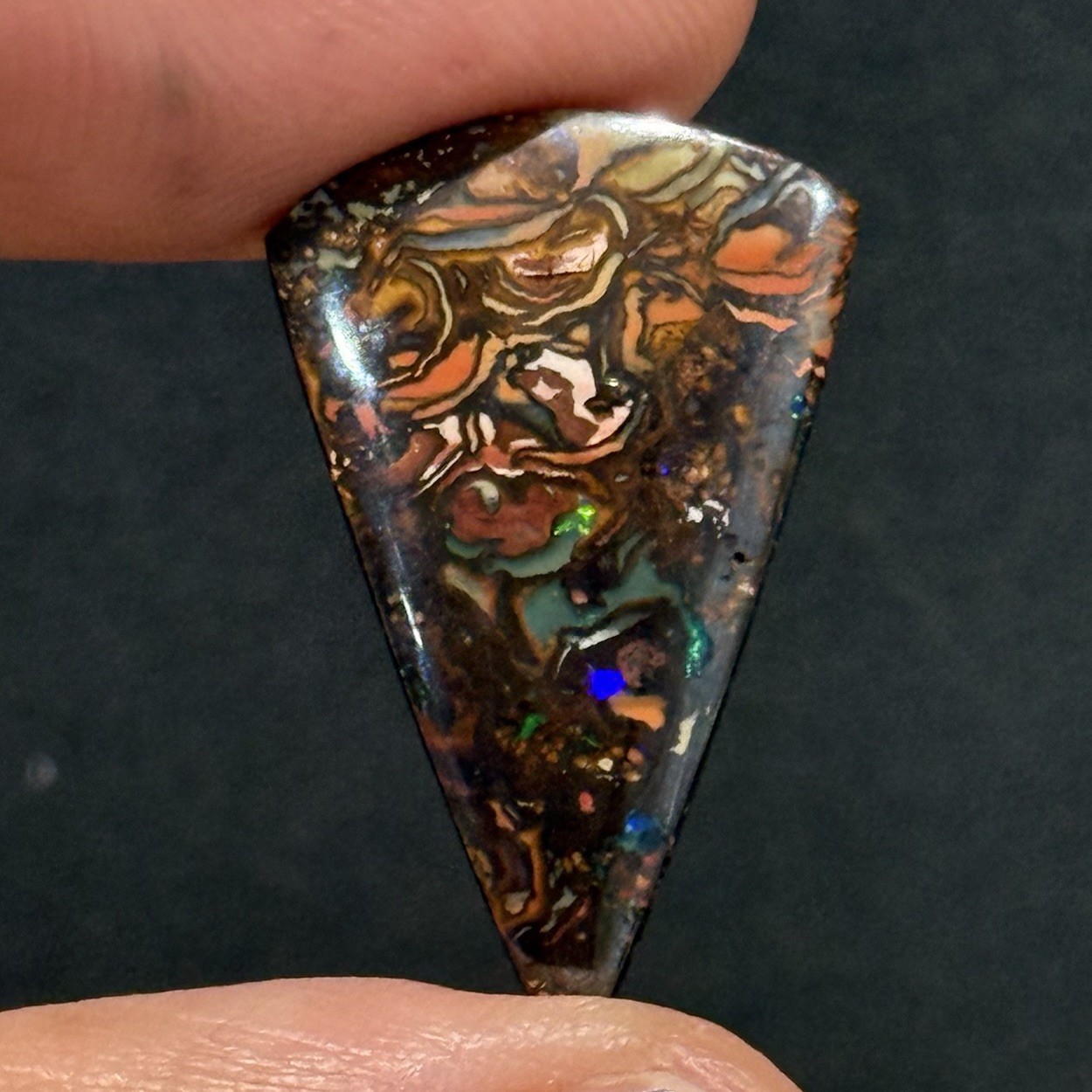 11ct 25×15.8×3.7mm Colorful Australian Koroit Boulder Opal Drop Cabochon Gem