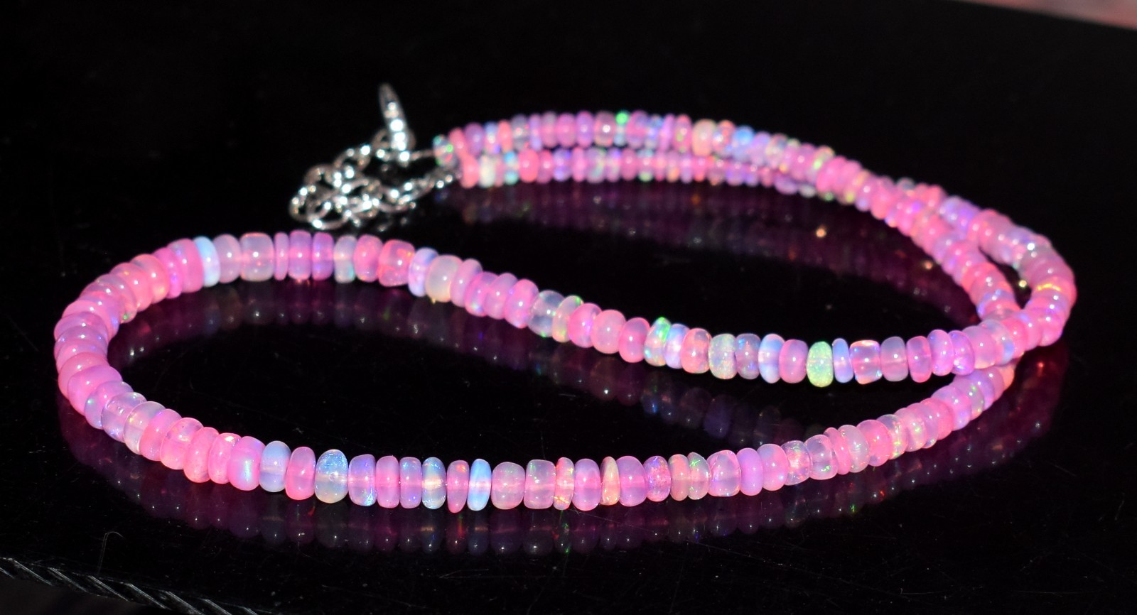 16”Natural Ethiopian Opal Wello Fire Opal Gemstone Bead Necklace AF554