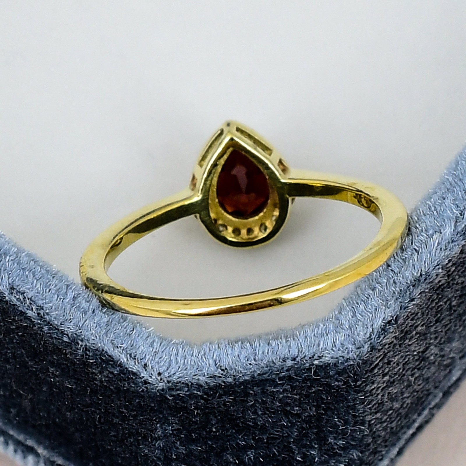 Garnet Pear Halo Ring 5x7mm 18K Gold Plated 925 Silver January Birthstone
