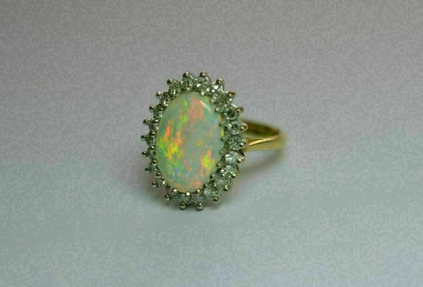 Natural 2.50Ct Oval Fire Opal Engagement Halo Ring 14K Yellow Gold Silver Plated