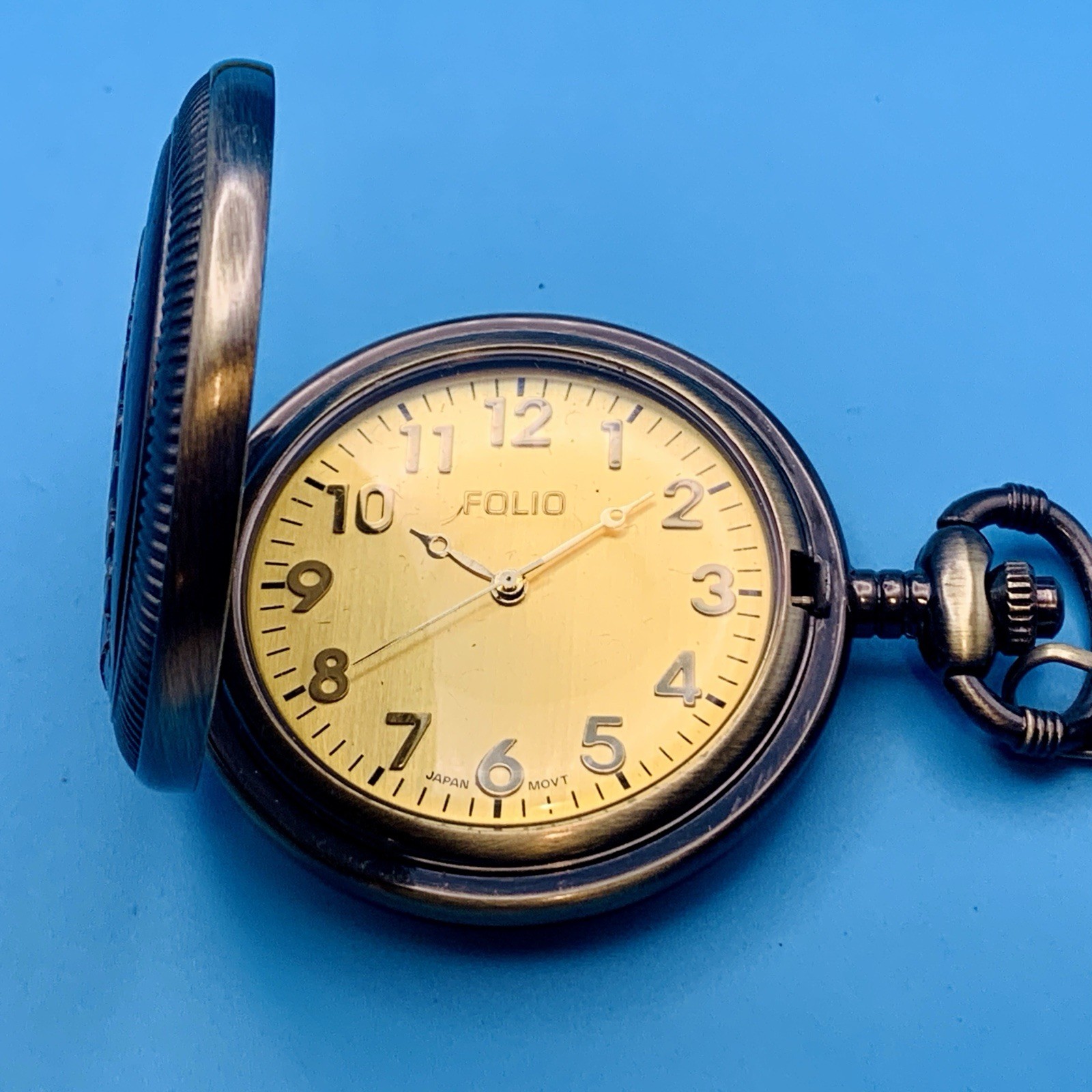 FOLIO ‘Grandpa’ Quartz Pocket Watch With Chain Japan Movt Working New Battery