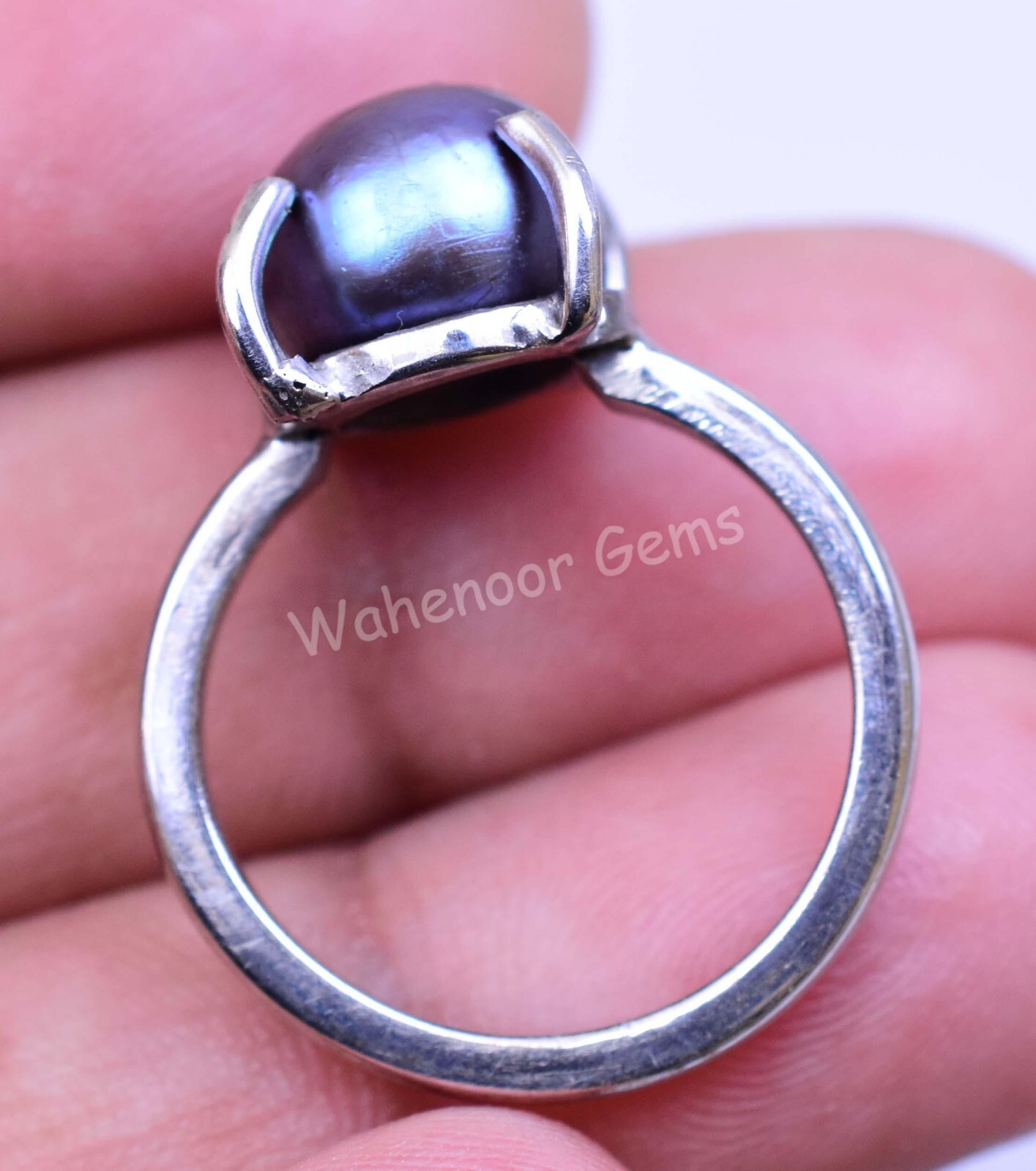 Natural Tahitian Gray Blue South Pearl 925Sterling Silver Ring Wedding Certified