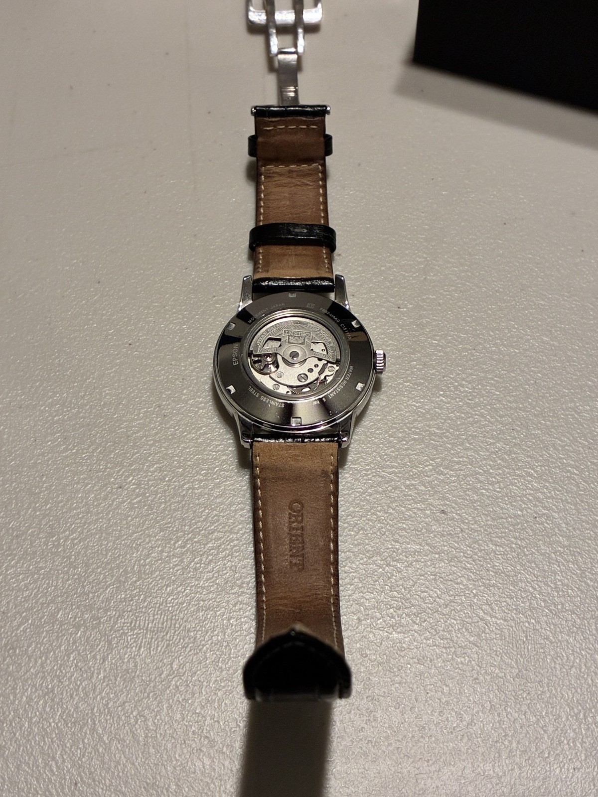 Orient Men’s Sun And Moon Automatic Watch Silver Stainless Case Black Leather