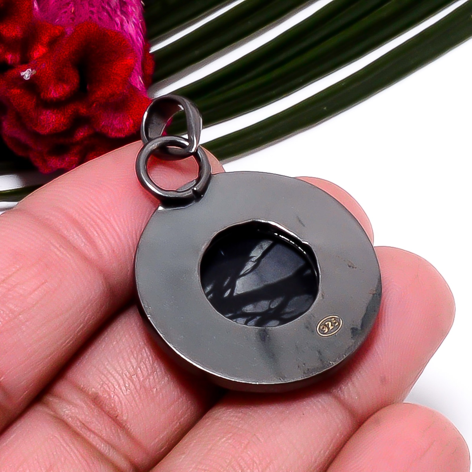 Picasso Jasper – Utah Black & Gold Plated 925 Sterling Silver Pendant 1.64″ Su26