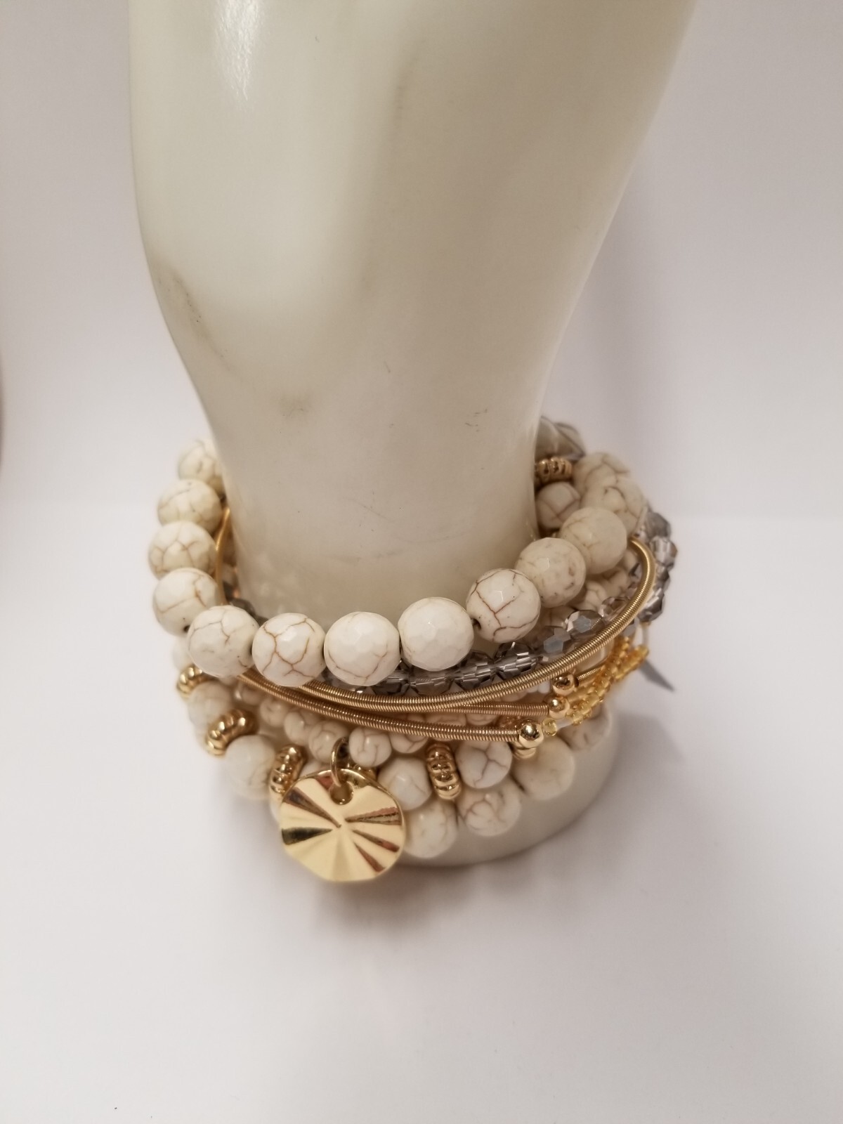 Kevia Fiona Five Piece Tan & Gold Tone Stretch Bracelet Set