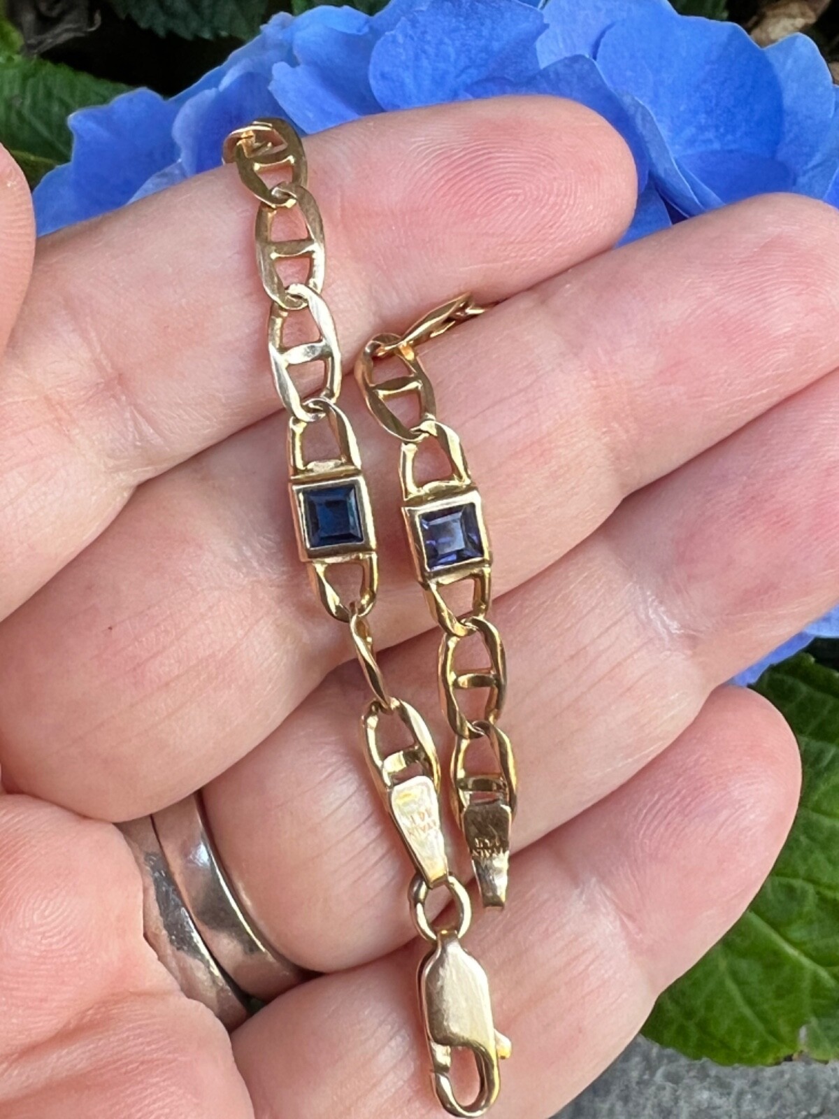 14K YELLOW GOLD MULTI GEMSTONES FIGARO BRACELET MADE IN ITALY CANDY COLORS