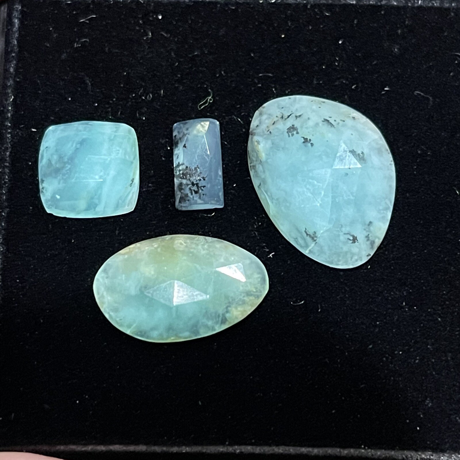 15.4ct 10-30mm 4pcs Lot Blue Peruvian Opal Cabochon Rose Cut Faceted Gems
