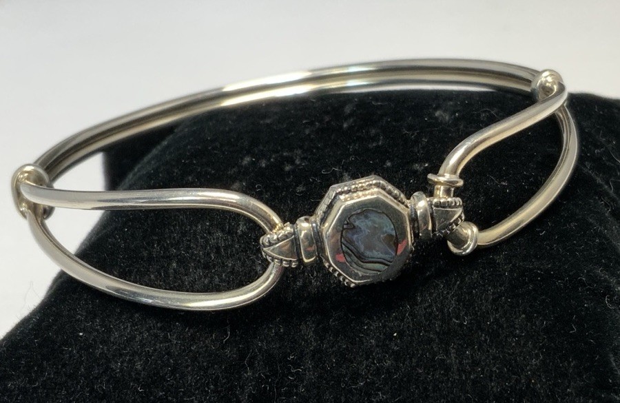 Sterling Silver 925 Abalone Bangle Bracelet 7-inches LX10
