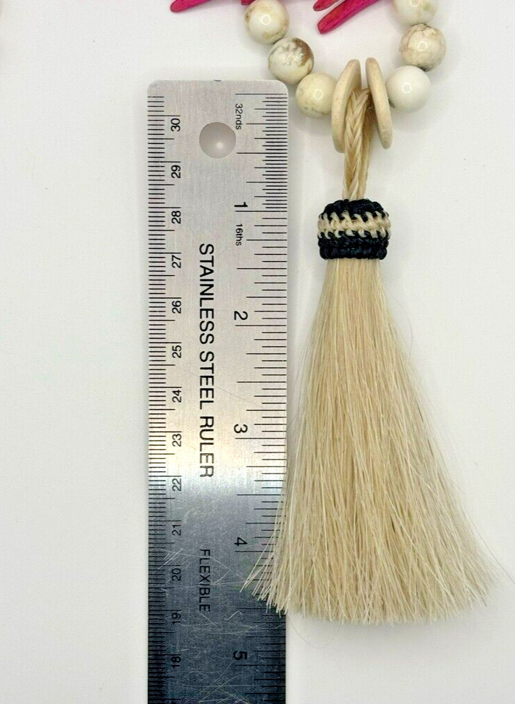 Pink Cocowood Chip Howlite Large Kenya Bone Beaded Horsehair Pendant Necklace